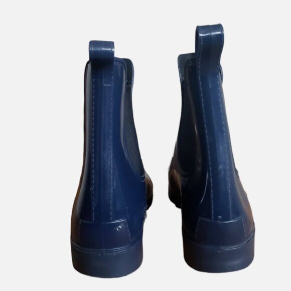J. Crew Women's Chelsea Rain Boots Blue Rubber Pull On Ankle Top - Picture 5 of 11